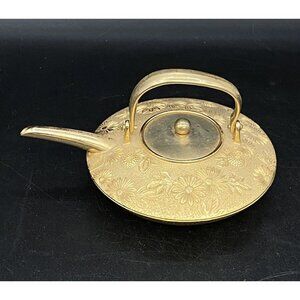 Lin-Art Ltd 24% Lead Crystal Gold Plated Japanese Teapot Floral 24KGP